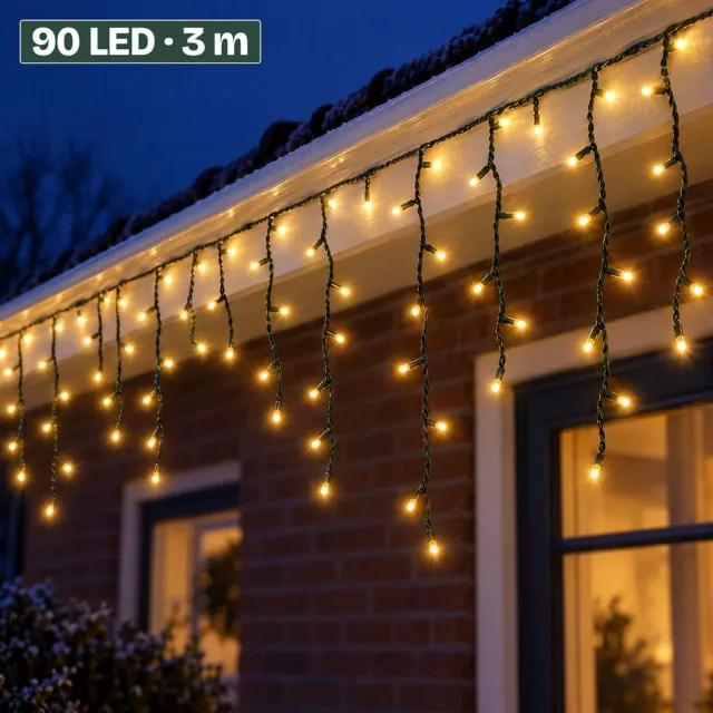 Levano Kerstverlichting Buiten 90 LED 3 Meter - Warm Wit - Ijspegel Verlichting Buiten - Kerstlampjes met Stekker - LED Lampjes - Lichtgordijn Kerst - Kerstverlichting Raam Binnen - Lichtgordijn Binnen - Ijspegels - Sfeerverlichting - IP44