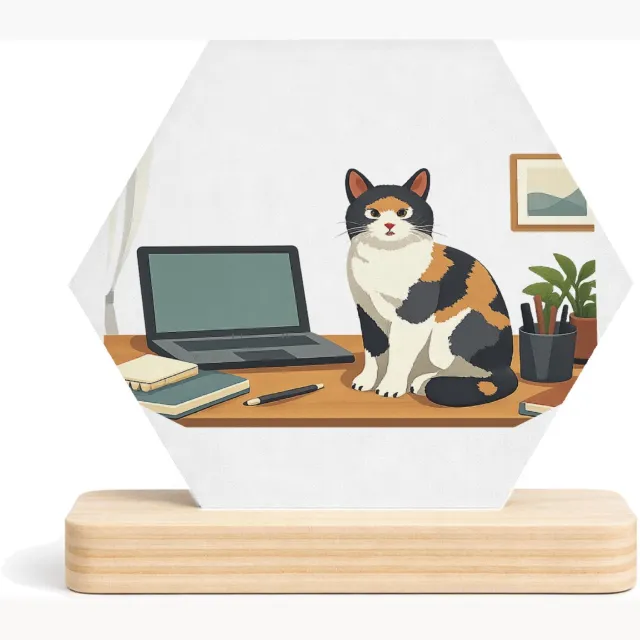 Mr Cadeautjes MDF fotolijst/inleg hexagon 14 x 13 - design Een eigenzinnige ‘ongewenste coworker’ scène in een rustige | cadeau Wit