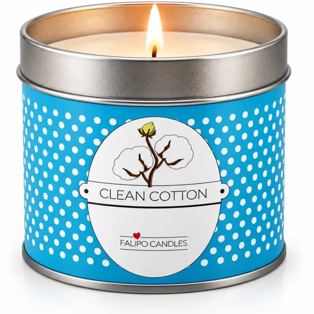 Falipo Candles Geurkaars clean cotton groot (200ml) wit
