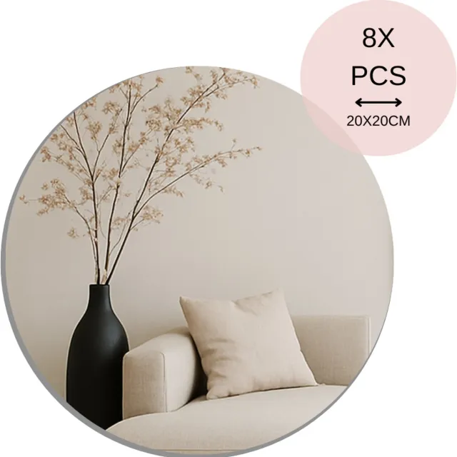 MISOU Plakspiegel - 8 stuks - 20x20cm - Deurspiegel Hangend - Zelfklevende spiegel - Wandspiegel - Rond - Wanddecoratie - Miroir Mural - FLORA Zilver