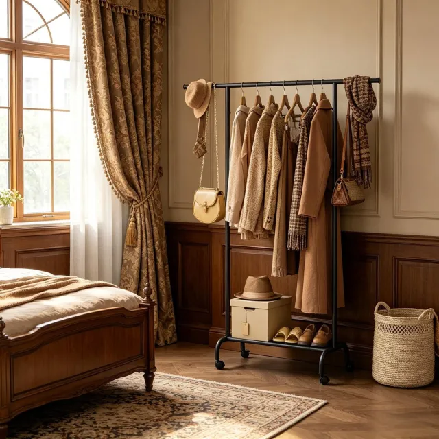 MODENUIT Kledingrek – Verstelbare Stang 84-124 Cm – Metaal En Oxfordstof – Zwart – Met Wielen En Onderste Plank