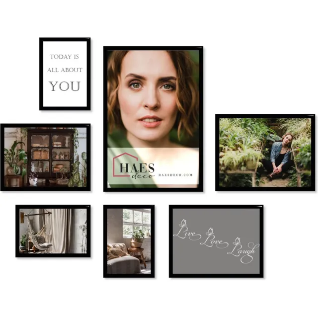 HAES deco Collage set met 7 kunststof fotolijsten zwart Easy Frame, voor 3 foto's 10x15, 1 foto 13x18, 2 foto's 15x20 en 1 foto 20x30 - EFS102B