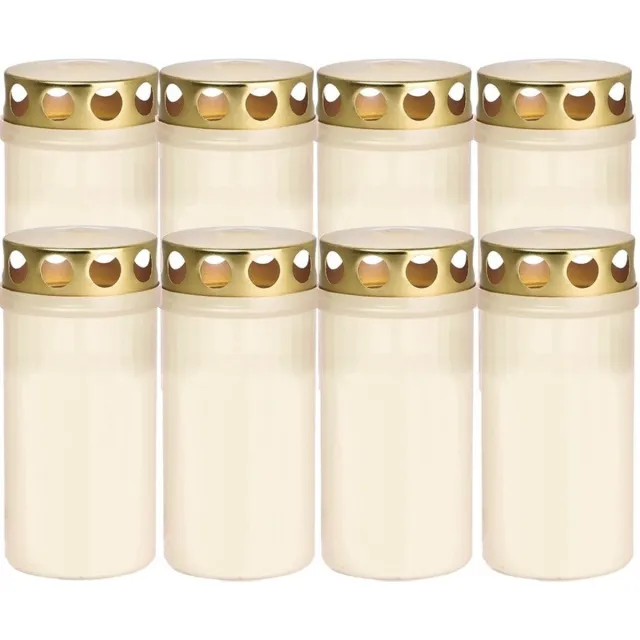 Trend Candles 8x Witte grafkaarsen/gedenklichten met deksel 6 x 12,6 cm 2 dagen - Gedenkkaars - Graflichten/herdenkingslichten