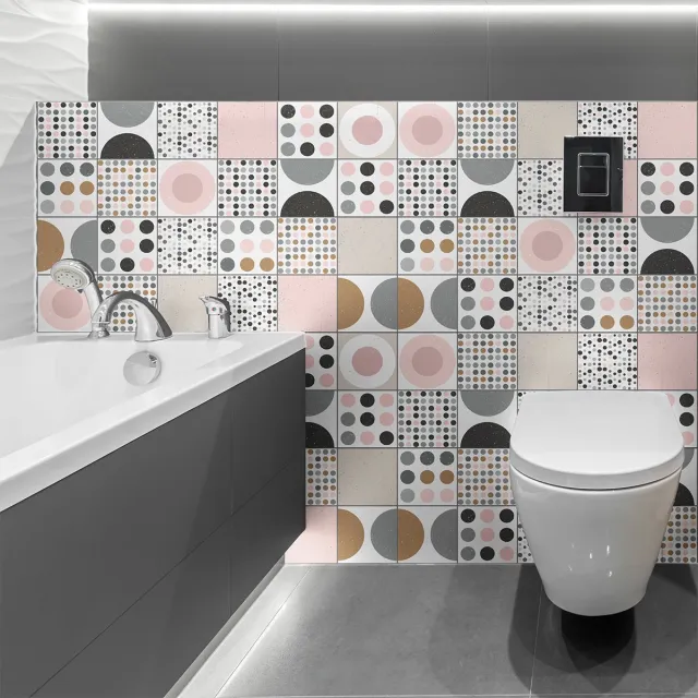 Ambiance Sticker Zelfklevende tegelmuurstickers voor keuken en badkamer - 24 Scandinavische cementtegelstickers van Mikko - 24 stickers, 30x30cm Multi color