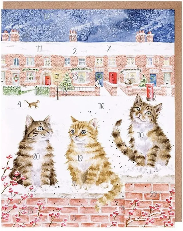 Wrendale Designs Adventskalender Kaart A4 Wrendale - In the lane, snow is glistening Cat Advent Calendar Multi-coloured