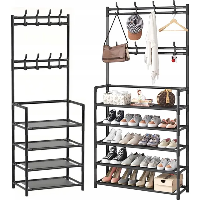 vidaXL Metalen kleerhanger / schoenenrek met 5 niveaus zwart