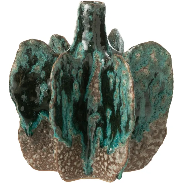 J-Line vaas Naga - keramiek - azuur/bruin - medium - Ø 18 cm