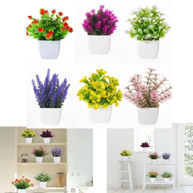 Flintry 6-delige Kunstmatige Bloemen - Met Bloempotten - Mini Potplanten - Zonder Onderhoud - Voor Thuis, Kantoor & Desktop Decoratie Kleurrijke(1)