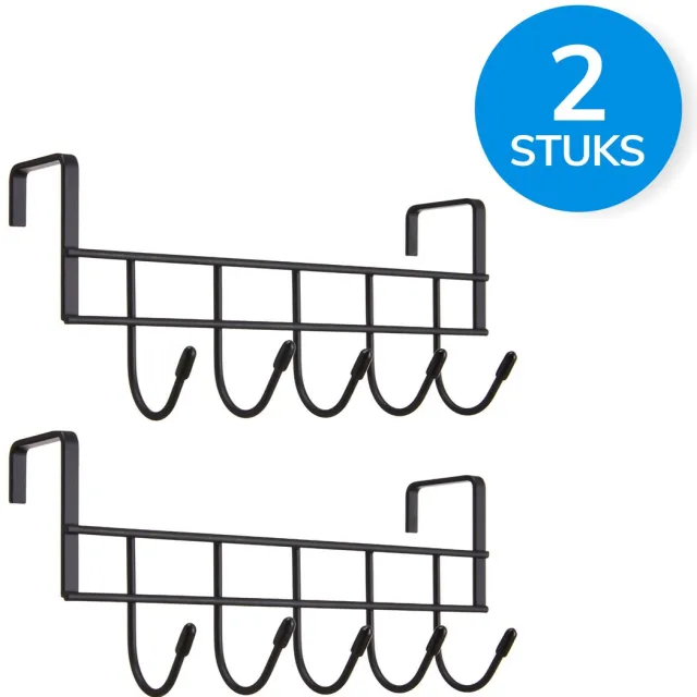 Acaza Deurkapstok - Set van 2 - 5 Haken - 22 x 10 x 5 cm - Metaal - Zwart