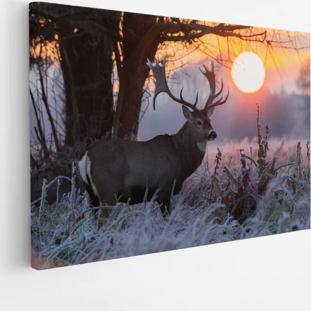 Saammp Canvas Schilderij - Hert - Winter - Natuur - Dieren - 100x75 - Foto op canvas - Wanddecoratie - Muurdecoratie Woonkamer - Slaapkamer decoratie - Canvas Print multicolor