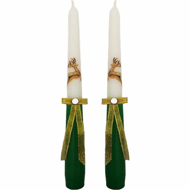 Van Licht Kerstkaarsen Gotishe Groen set van 2 stuks wit/groen