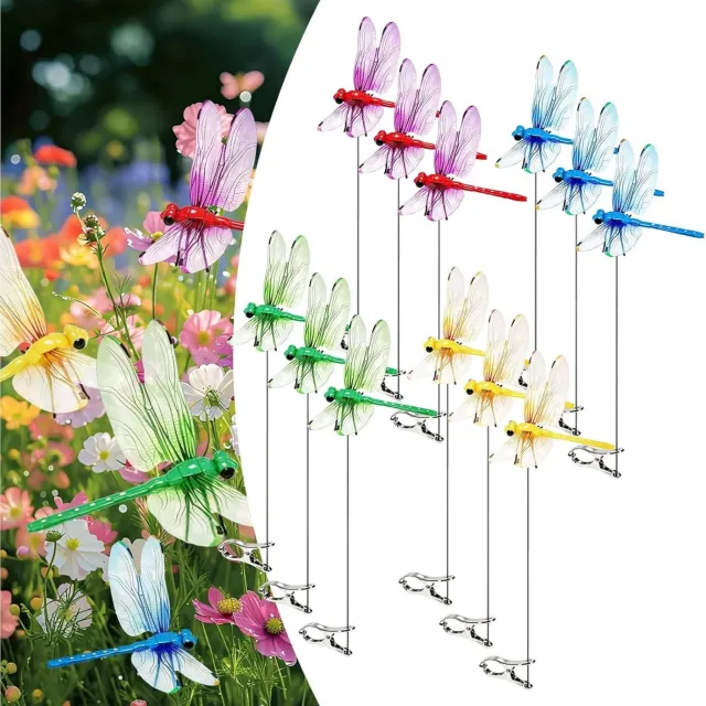 Lifhelpe Libelle Clip–12 stuks-3D Neplibellen – Insectenwerend, Meerkleurig Rood, groen, geel en blauw