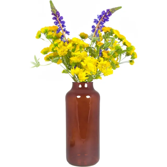 Bela Arte Bloemenvaas Milan - transparant bruin glas - 15 x 35 cm - melkbus vaas met smalle hals