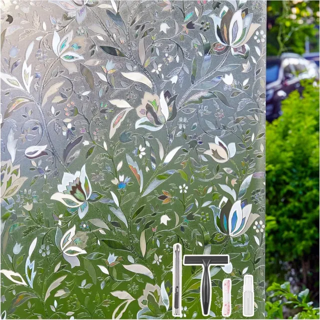Azalia Niet-Klevende Decoratieve 3D Glasfolie Privacy Statische Vastklampen Raamstickers - Herbruikbare Glasfolie 445 cm X 200 cm Spiegelfolie Transparant