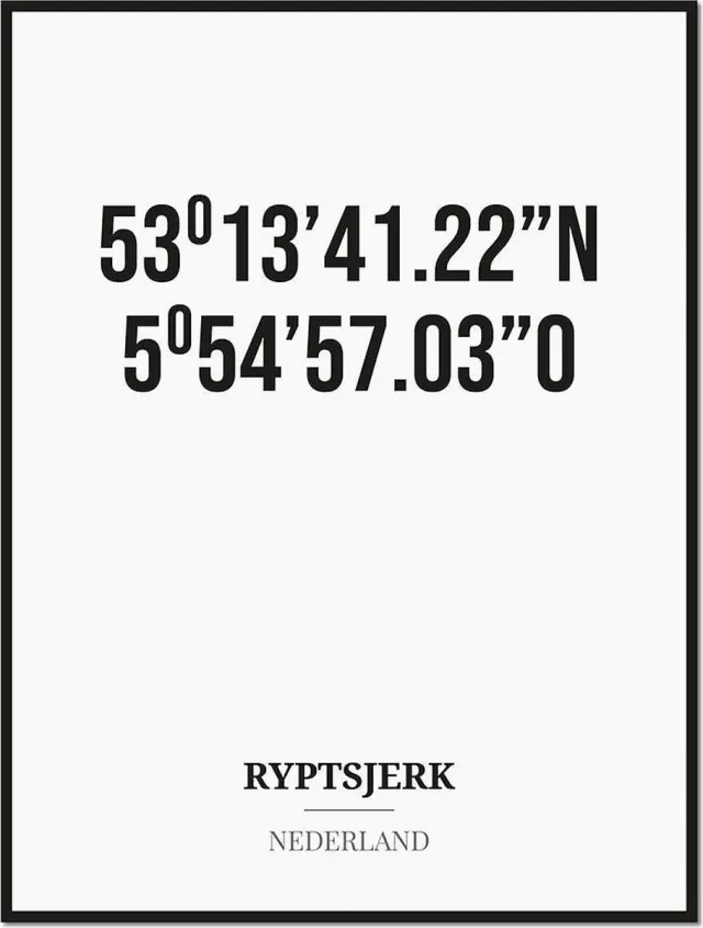 Studio216 Poster/kaart RYPTSJERK met coördinaten zwart, wit