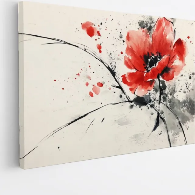 Saammp Canvas Schilderij - Abstracte bloem - Rood - Natuur - 60x40 - Foto op canvas - Wanddecoratie - Modern Interieur - Woonkamer Decoratie Multicolor