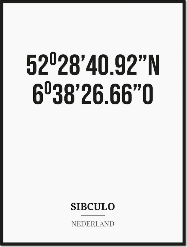Studio216 Poster/kaart SIBCULO met coördinaten zwart, wit