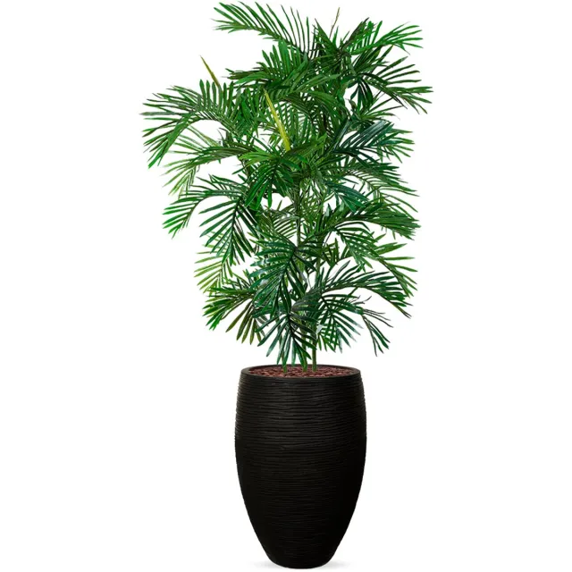 HTT Decorations Kunstplant Arecapalm in Vaas elegant Deluxe rib zwart H215 cm