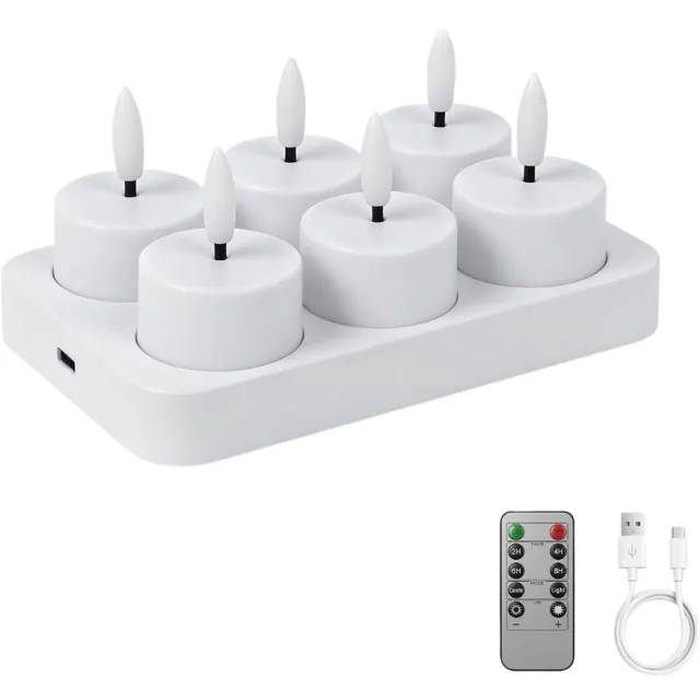 VELZINO® Oplaadbare Kaarsen - Theelichtjes - Waxinelichtjes - Kerstverlichting - Met Afstandsbediening en Timer - 6 Stuks wit