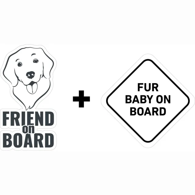 Fury Baby Fur baby on board autostickers UV- en Waterproof - Fur baby aan boord sticker auto - Dog friend on board - Hond vriend aan boord - Auto accessories - Stickers - 12 x 6,5 cm - 10 x 10 cm - zwart - wit