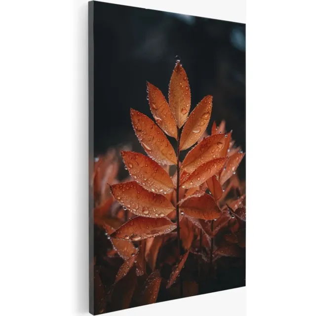 Saammp Canvas Schilderij - bloemen - Natte Bladeren - 60x90 - Foto op canvas - Wanddecoratie - Muurdecoratie Woonkamer - Kantoor Decoratie Multicolor