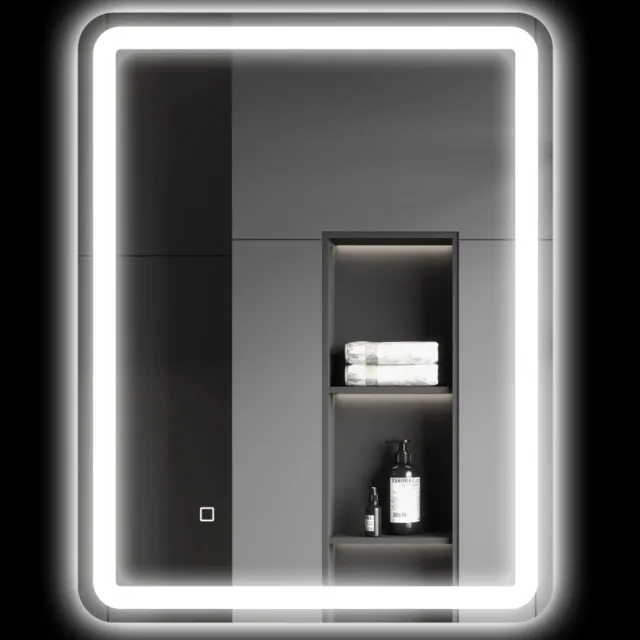 MODENUIT Badekamerspiegel – LED en Touchbediening – 70 x 90 cm – Gehard Glas – Zilver – Condensvrije Wandspiegel Silver