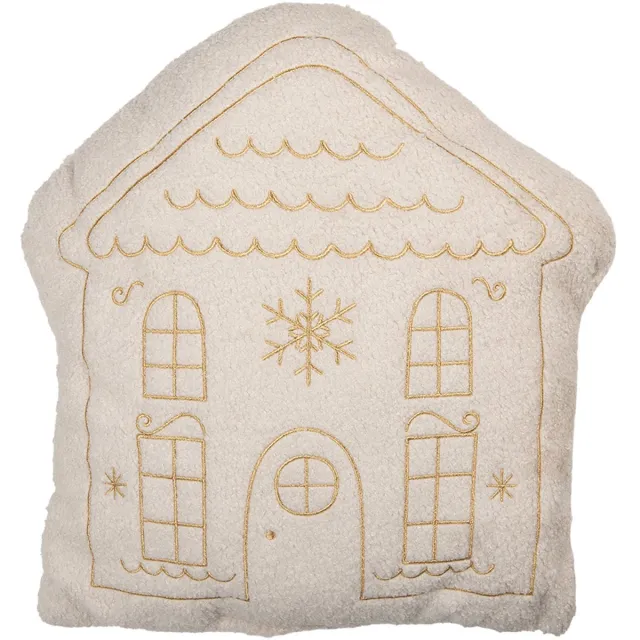 Clayre & Eef Sierkussen Huis 45x40x10 cm Wit Polyester Kerst