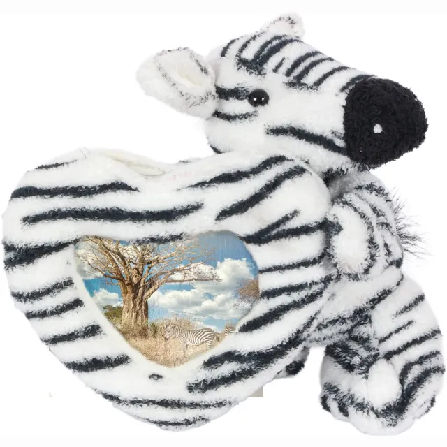 PIA Soft Toys Babypluche Zebra fotokader - 16 cm - Hart wit