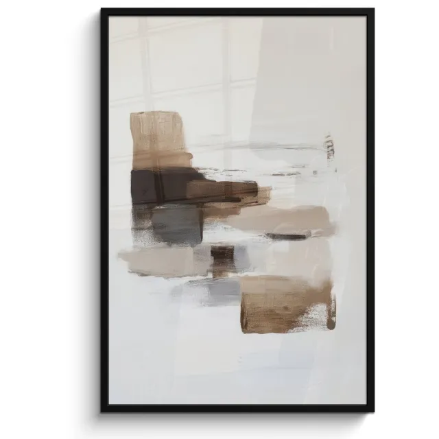 FrameYourWall Poster in lijst - Fotolijst 80x120 cm - Posters - Penseelstreken - Balans - Beige - Bruin - Posterlijst zwart - Decoratie - Wanddecoratie woonkamer - Muurdecoratie slaapkamer