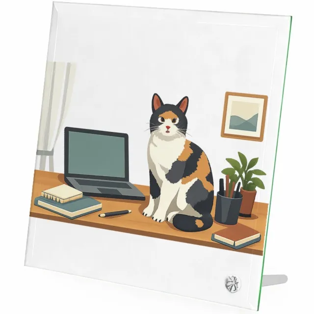 Mr Cadeautjes Glasframe 20 x 20 - design Een eigenzinnige ‘ongewenste coworker’ scène in een rustige | cadeau Wit