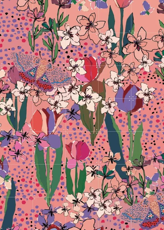 IXXI Collage Landscape Pastel, Marylène Madou - 100 x 140 cm - Grote wanddecoratie en posters - Digitale Kunst, Illustraties, Kleurrijk, Speels Roze
