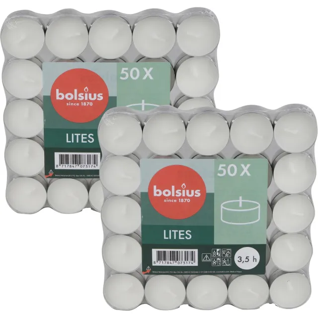 Bolsius Waxinelichtjes - 100x stuks - 3,5 branduren - kaarsjes - lichtjes Wit