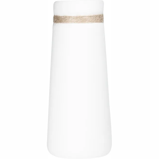QUVIO Vaas voor droogbloemen - Vazen - Klassieke of landelijke bloemenvaas - Vaasje met touw - Woonaccessoires voor bloemen en boeketten - Decoratieve accessoires - Keramiek - 9 x 9 x 21 cm (lxbxh) - Wit