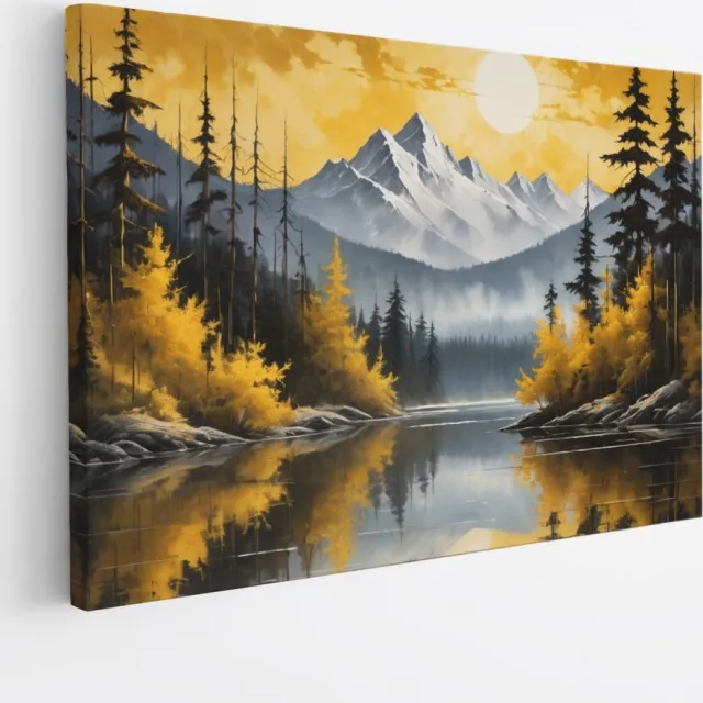 Saammp Canvas Schilderij - Bergen met zon - Natuur - Landschap - 45x30 - Foto op canvas - Wanddecoratie - Muurdecoratie Woonkamer - Slaapkamer decoratie - Canvas Print Multicolor