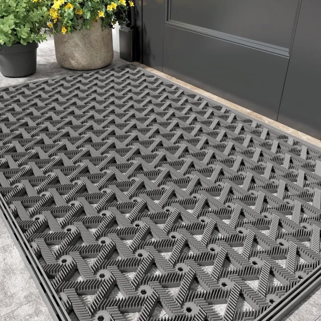Famanu Buiten deurmat met afvoer - Voorkomt vuil en water binnenshuis - Zwaar belastbaar rubber - Grijs 1 stuk
