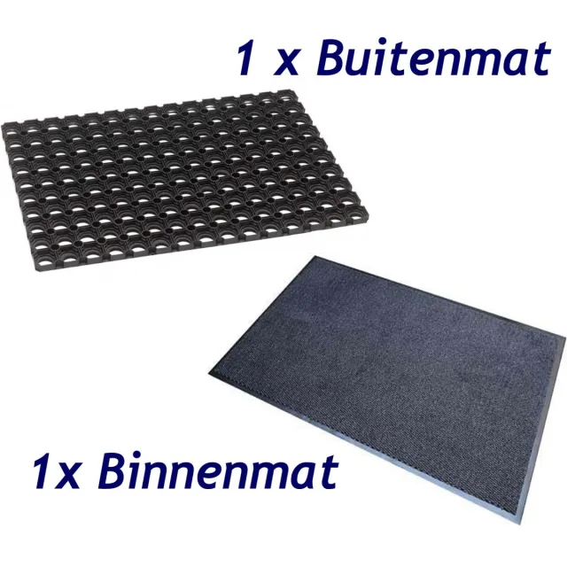 Benson Tweedelige mattenset - droogloopmat en rubberen ringmat - 40 x 60 cm antraciet