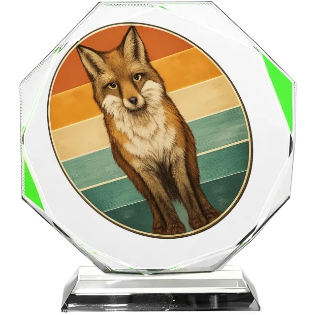 Mr Cadeautjes Fotokristal hexagon - design Een frontale bergkat in een ronde badge met horizontale kleu | cadeau Wit
