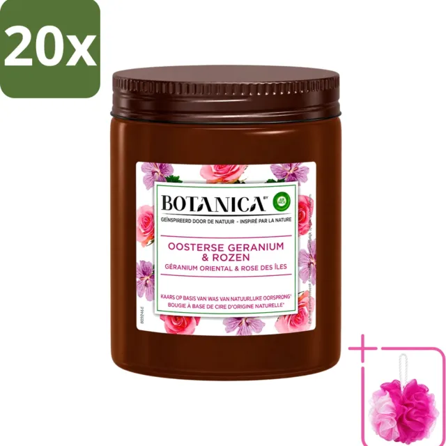 Air Wick 20 x Botanica by Air Wick - Geurkaars - Geranium & Rozen - 40 Uur Brandduur - Bulkverpakking - Geurkaars - Douchemop - Geranium en rozen Wit