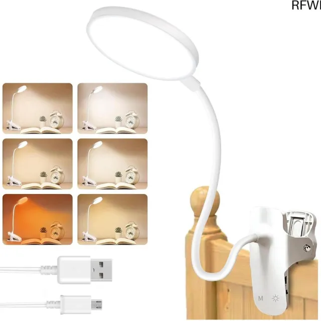 RFWR Dimbare Bureaulamp met Klem en Touchscreen - 36 LED's, 6 Kleuren, Oogbescherming en Oplaadbaar Wit