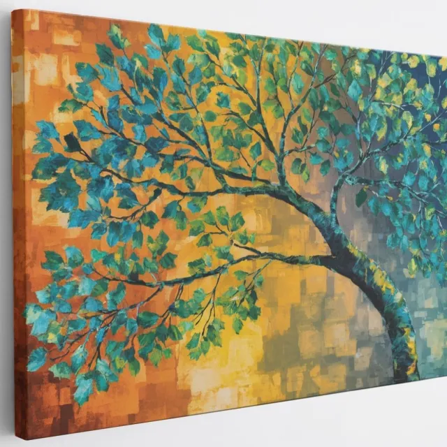 Saammp Canvas Schilderij - boom met blauwe bladeren - Abstract - 50x40 - Foto op canvas - Wanddecoratie - Muurdecoratie Woonkamer - Slaapkamer decoratie - Canvas Print Multicolor