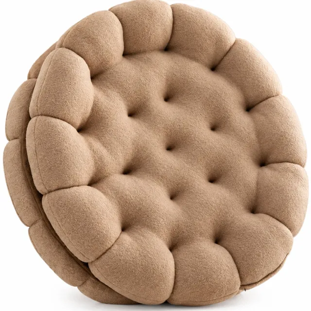 SWGOTA Rond pluche sierkussen in koekjesvorm, beige, diameter 35 cm, voor bank en bed