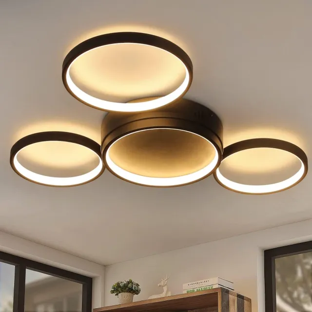 NETTLIFE Plafondlamp LED - Zwart - Ringe Design - 4-Lichts - Metaal - 3000K Warm wit Licht - Moderne Plafondverlichting - 29W - voor Woonkamer | Slaapkamer | Eetkamer