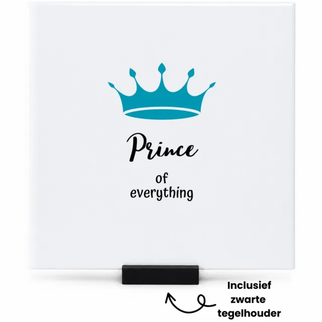 Hacebo prince of everything tegeltje met tegelhouder - Prins - iemand die zich voelt als een prins - tegeltjes met tekst - verjaardag - cadeau - kado - geschenk - kroon - spreuktegels - 15x15 CM Wit