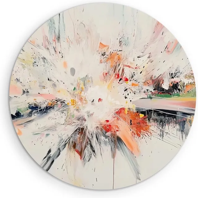 Saammp Muurcirkel Hout - Kleurrijke kunst - Explosie verfspetters - Abstract - Ø 40 - Wandcirkel - Wanddecoratie Cirkel - Muurdecoratie Woonkamer - Kantoor Decoratie