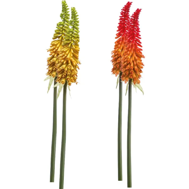 Emerald Kunstbloem Kniphofia 85cm - Set van 4 - Kunstplant voor binnen Geel & Rood/Oranje - Set van 4