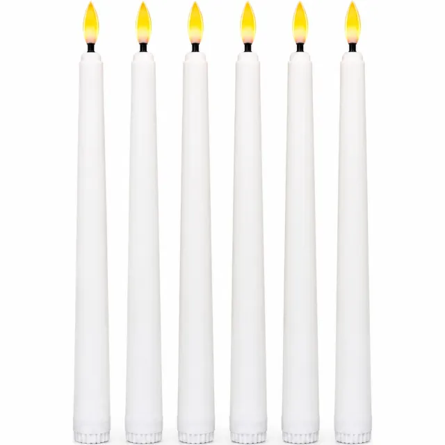 SWGOTA led kaarsen, set van 6, wit, 27 cm hoog, lange kaarsvorm met vlamvormige lichttop, batterijvoeding, voor decoratie binnenshuis