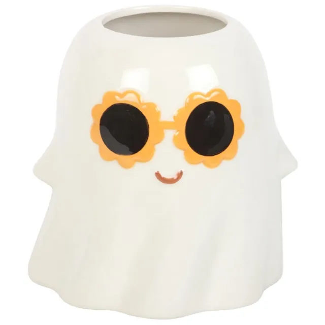 Something Different Groovy Ghost Bloemenvaas - Witte Keramiek Vaas voor Droogbloemen - Grappige Halloween Woondecoratie