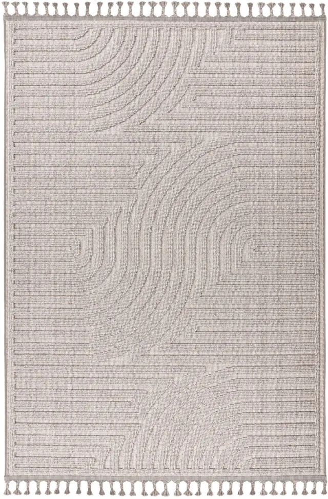Padiro design laagpolig vloerkleed 160 x 230 cm - lichtgrijs - modern geometrisch patroon - voor vloerverwarming - van polypropyleen en jute