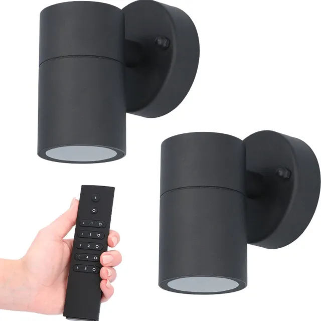 HOFTRONIC 2x Mason LED Wandlamp - Dimbaar - 4 Watt 345 lumen - IP44 Waterdicht - GU10 - 2700K Warm Wit - Binnen en buiten - Zwart - Incl. dimmer met afstandsbediening - tuinverlichting