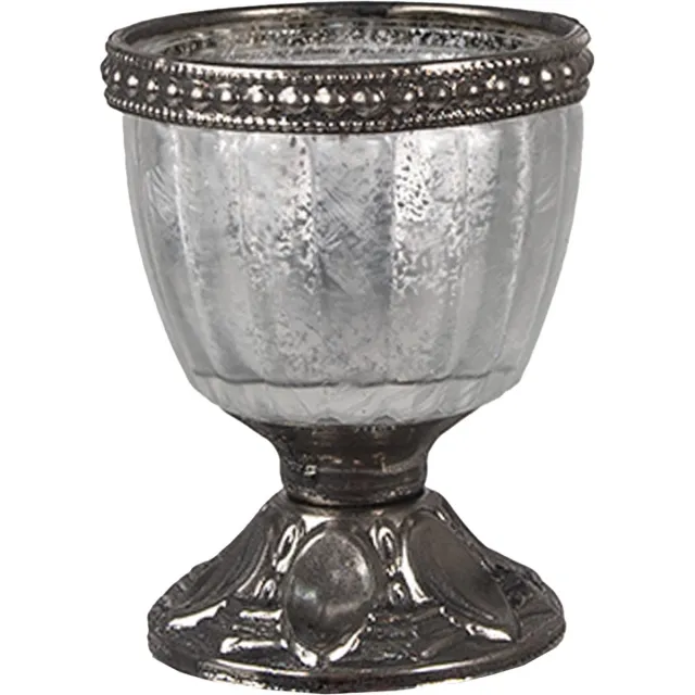 Clayre & Eef Theelichthouder Ø 6x8 cm Zilverkleurig Glas